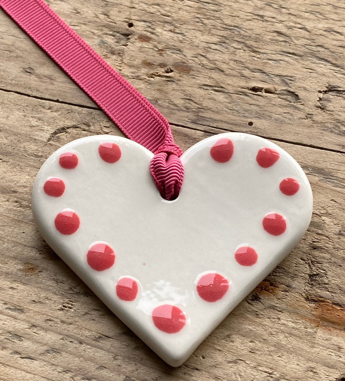 Handmade Ceramic Pretty Polka Dot Pink Heart Hanging